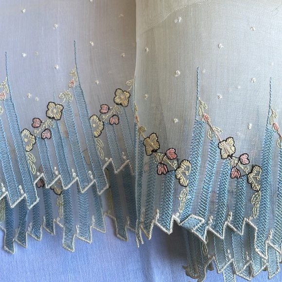 Antique (ca1920s/1930s) organdy hem fabric, sheer w/floral & striped embroidery - Picture 4 of 7